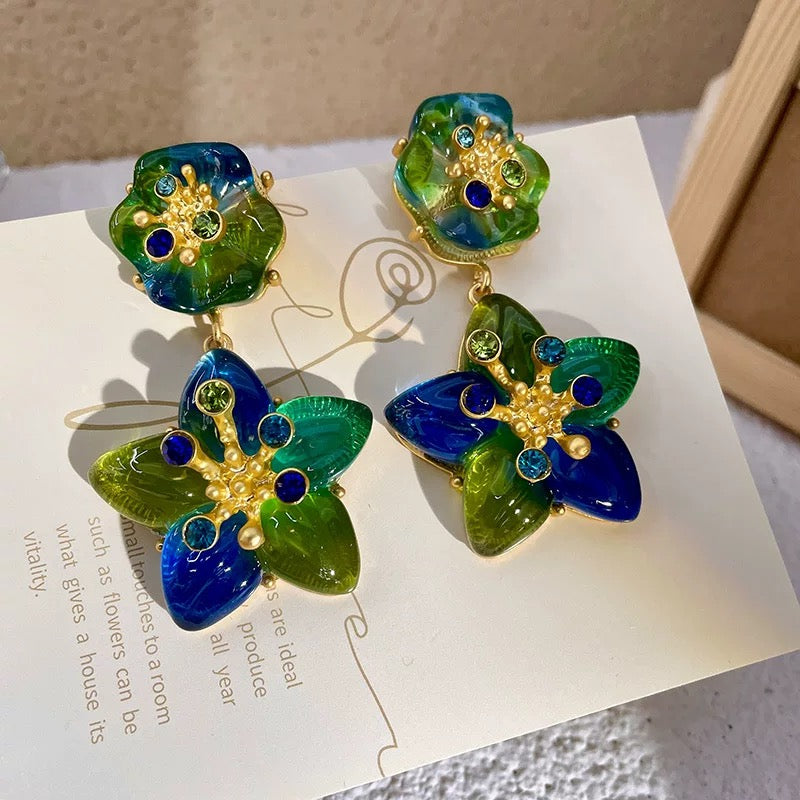 Crystal Starfish Earrings Cloisonné