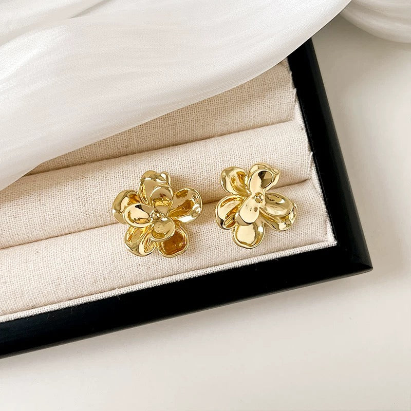 Golden Bloom Earrings Cloisonné
