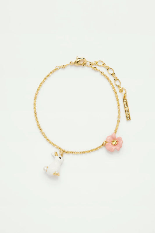 Thin Rabbit and Pink Flower Bracelet Les Néréides