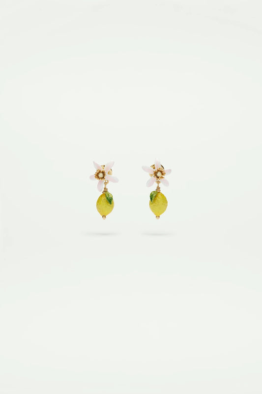 Lemon and White Flower Clip-on Earrings Les Néréides