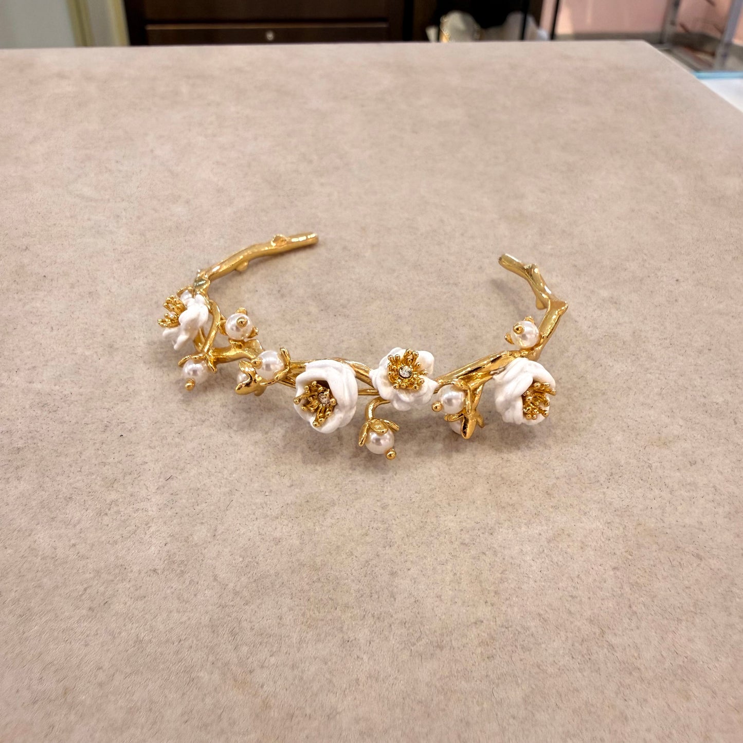 White Plum & Pearl Branch Bangle