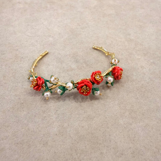 Scarlet Rose & Pearl Vine Bangle