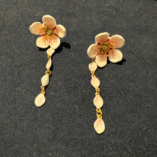 Long flower earrings Cloisonné