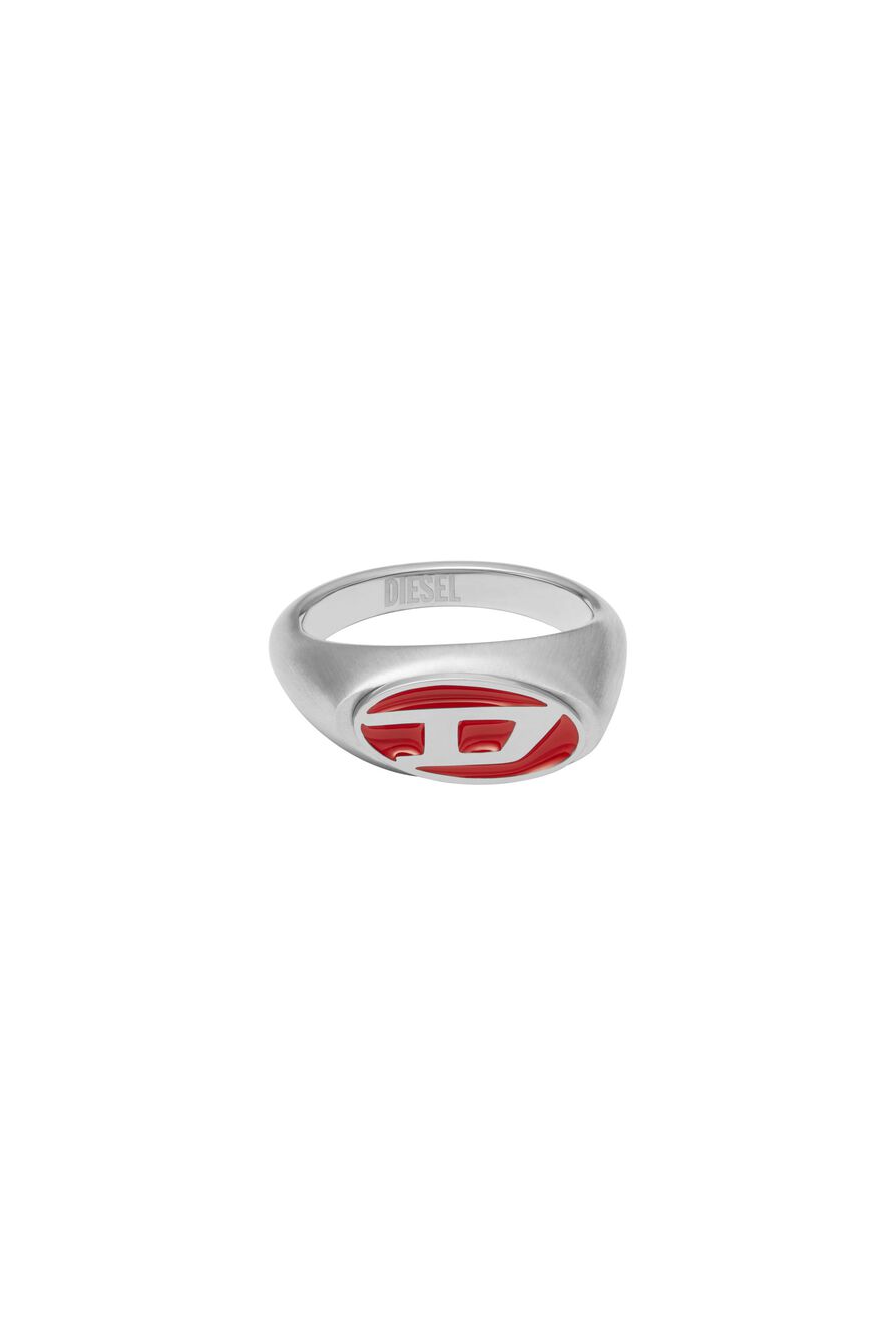Red Enamel and Stainless Steel Signet Ring Diesel