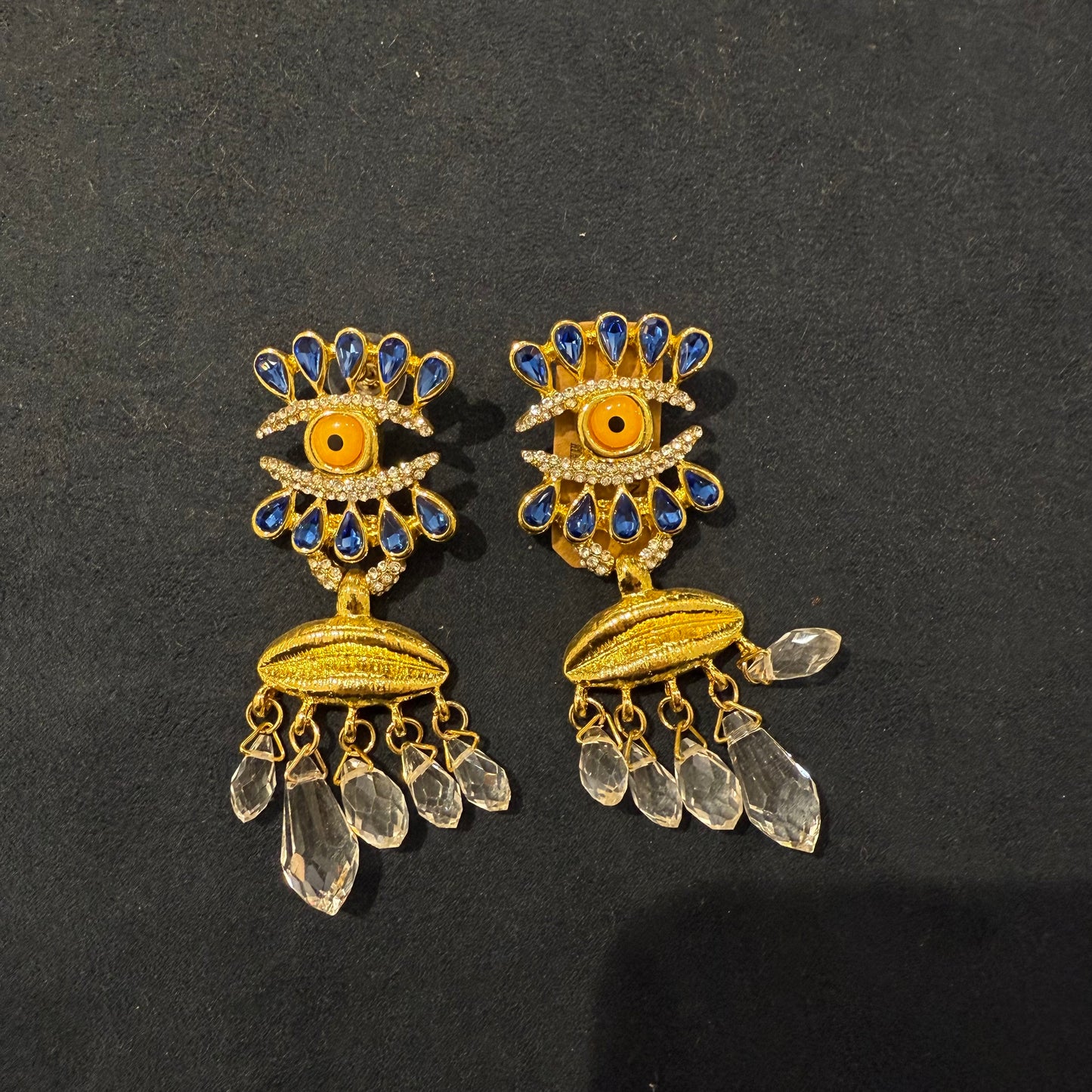Tassel rhinestone eye shaped earrings Cloisonné