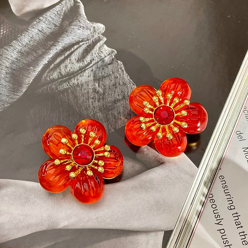 Camelia Flower Earrings Cloisonné