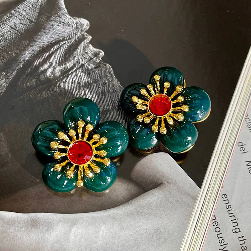 Camelia Flower Earrings Cloisonné