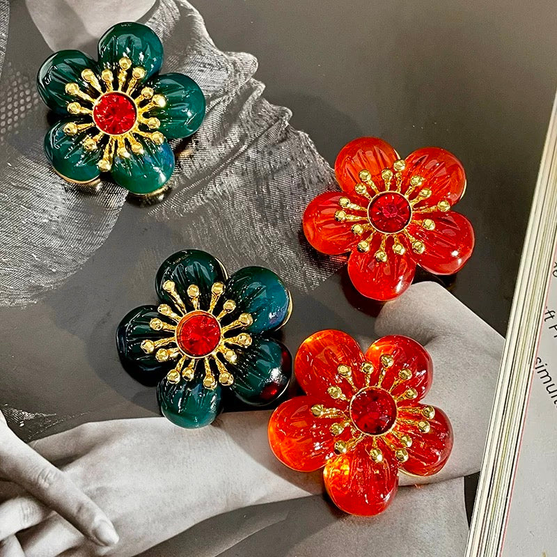 Camelia Flower Earrings Cloisonné