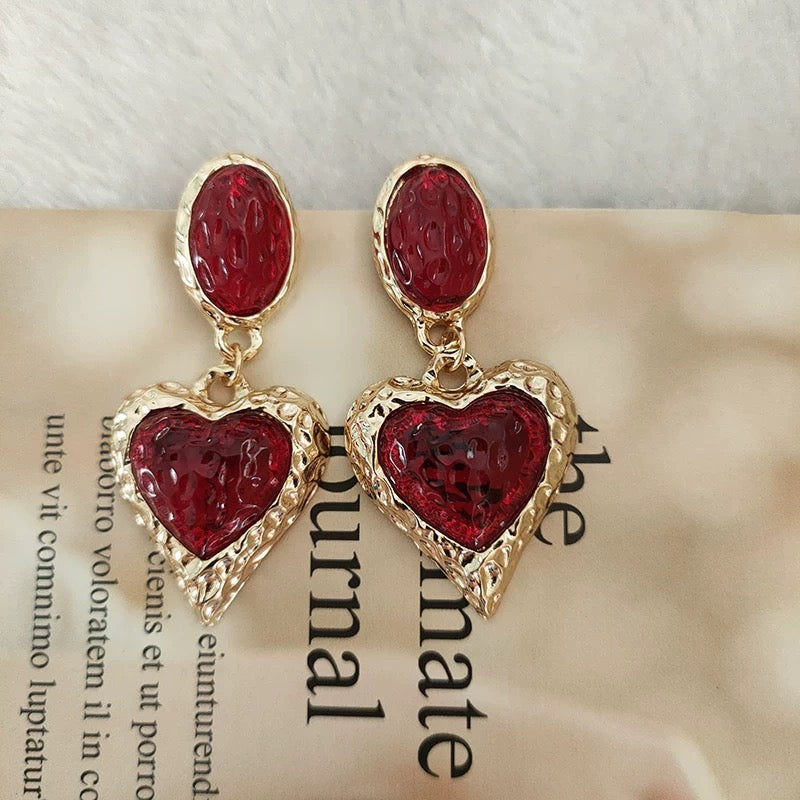 Vintage Resin Heart Earrings Cloisonné