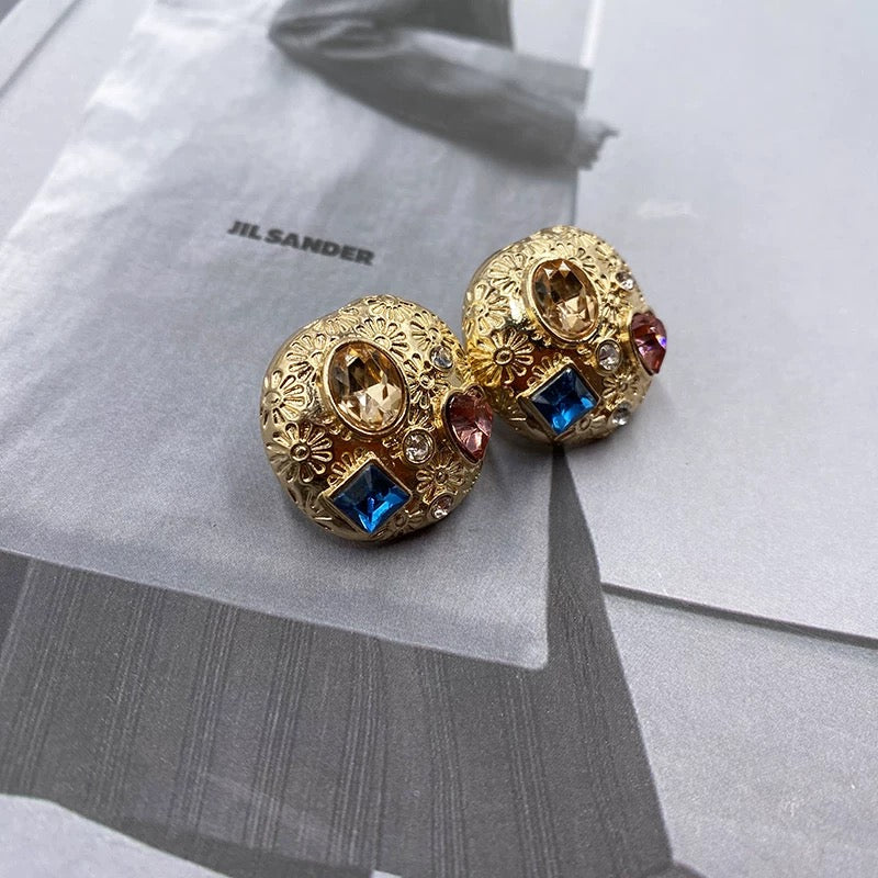 Triple Crystal Earrings Cloisonné