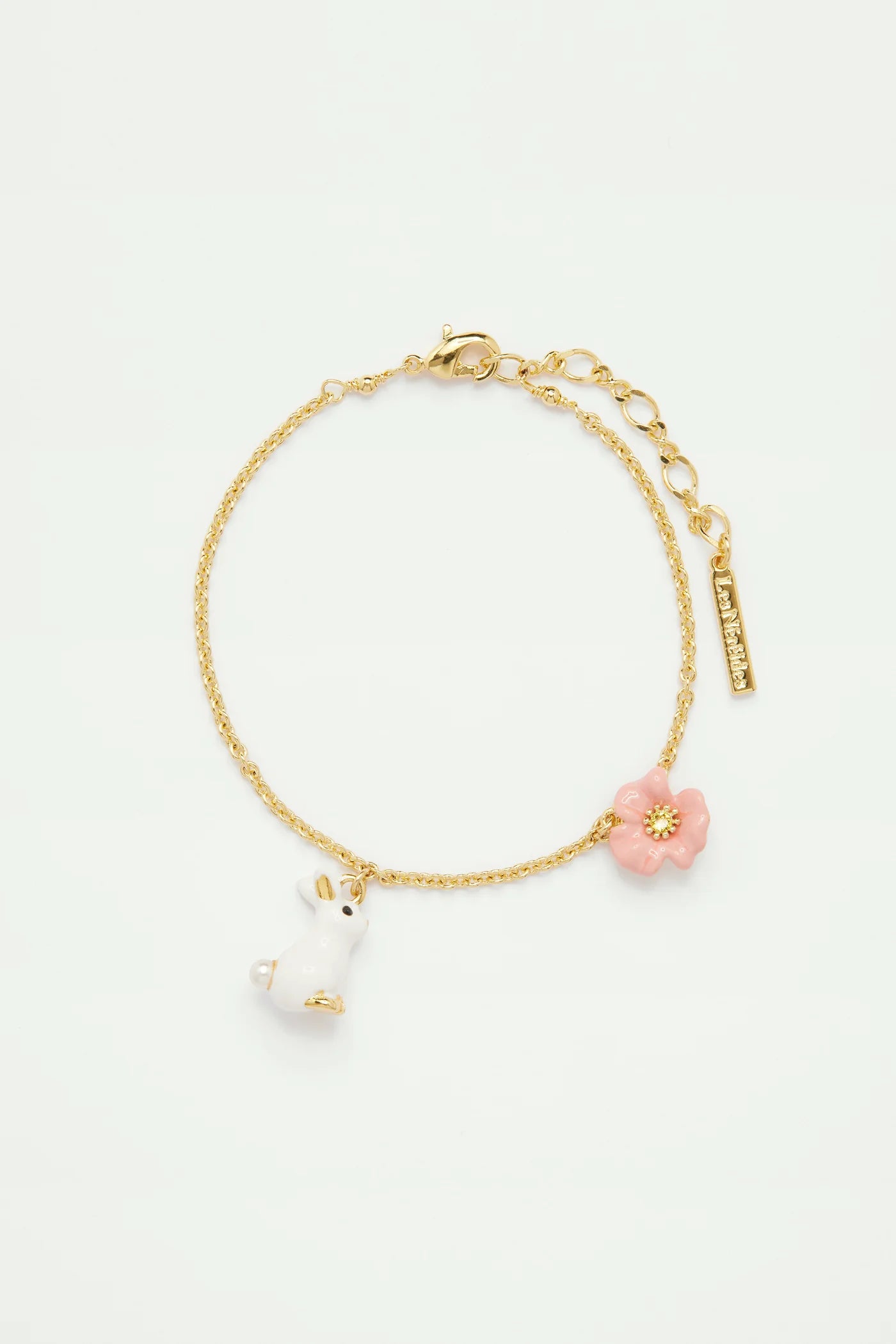 Thin Rabbit and Pink Flower Bracelet Les Néréides