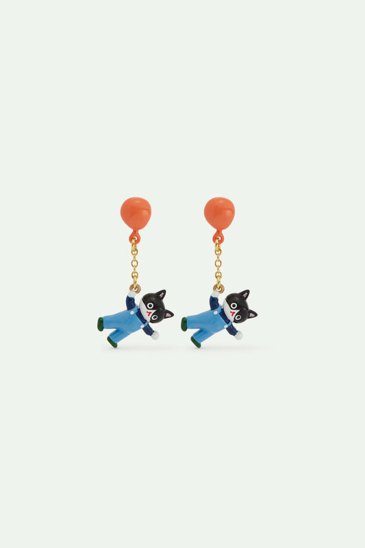 Black Cat and Inflatable Ballon Dangle Earrings Les Néréides