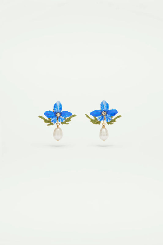 Violet ball and Baroque Pearl Earrings Les Néréides