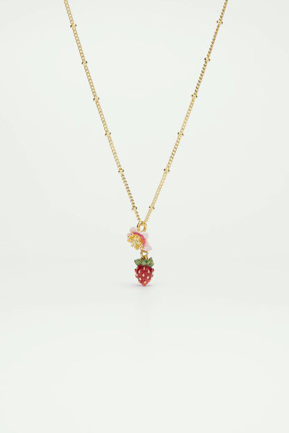 Wild Strawberry and Pink Flower Pendant Necklace Les Néréides