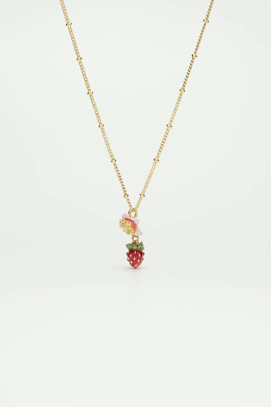 Wild Strawberry and Pink Flower Pendant Necklace Les Néréides